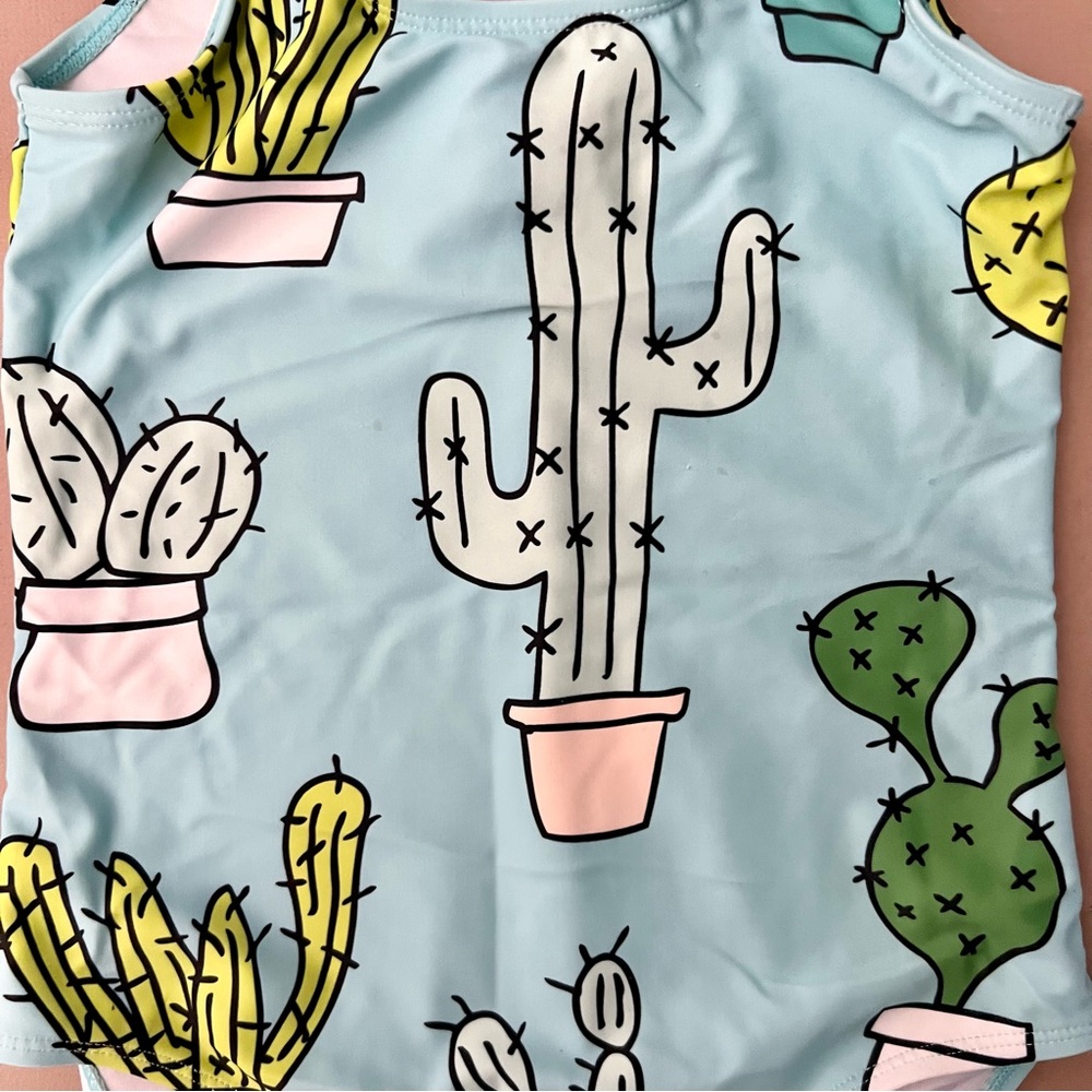 Girls Cactus Print One Piece Swimsuit - Picture 5 of 9